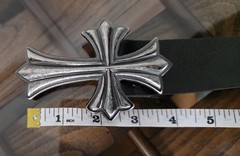 Black Leather Belt Gothic Cross Buckle Biker Rock Punk Western 1.5”