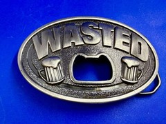 WASTED Statement Funny Novelty Silver Tone KALAN Belt Buckle with Bottle Opener