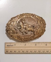 Vintage El Arturo Crumrine Silversmiths Western Horses Metal Belt BUCKLE