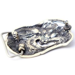 German silver belt buckle Jormungands Head, Scandinavian Dragon, Jörmungandr