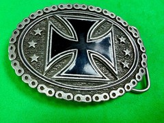 Maltese Celtic Iron Cross Chained Border Gothic Punk Biker Vibe EJC Belt Buckle