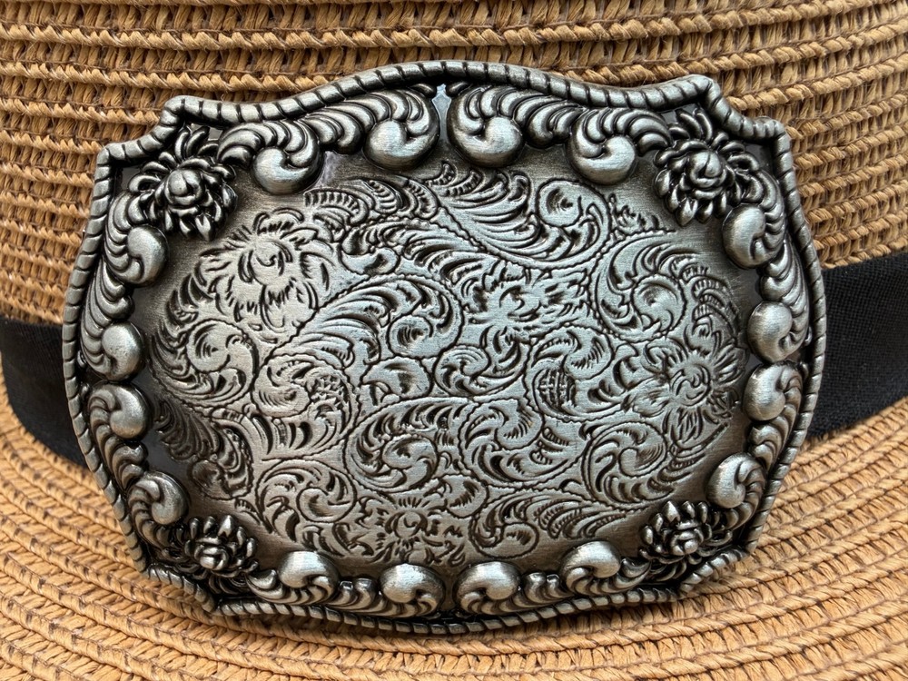 Classic Vintage Western Cowboy Antiqued Silver Floral Belt Buckle