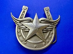 Lucky Horseshoe Winged Star Fine Pewter 2004 Belt Buckle Great American Products