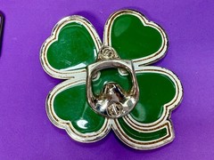 Lucky Four Leaf Clover Shamrock Green Silver Novelty Bottle Opener & Belt Buckle