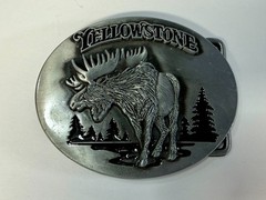 YELLOWSTONE National Park Moose Elk Wildlife Scene Silver Color Belt Buckle