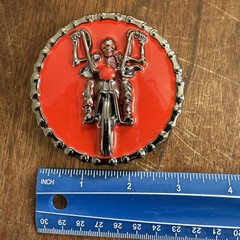 Y2K Biker Motorcycle Belt Buckle Red and Silver Round Maximalism Edgy Grungy