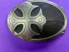 Maltese Celtic Iron Cross Gothic Punk Biker Black & Silver Color Belt Buckle