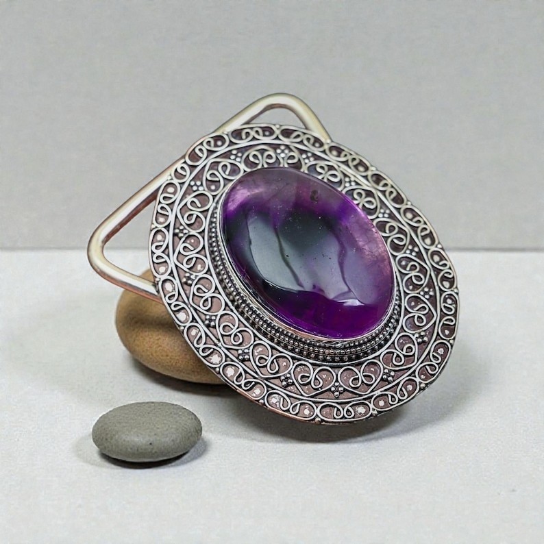 Amethyst Silver Plated Belt Buckle – Handmade Western Statement Buckle