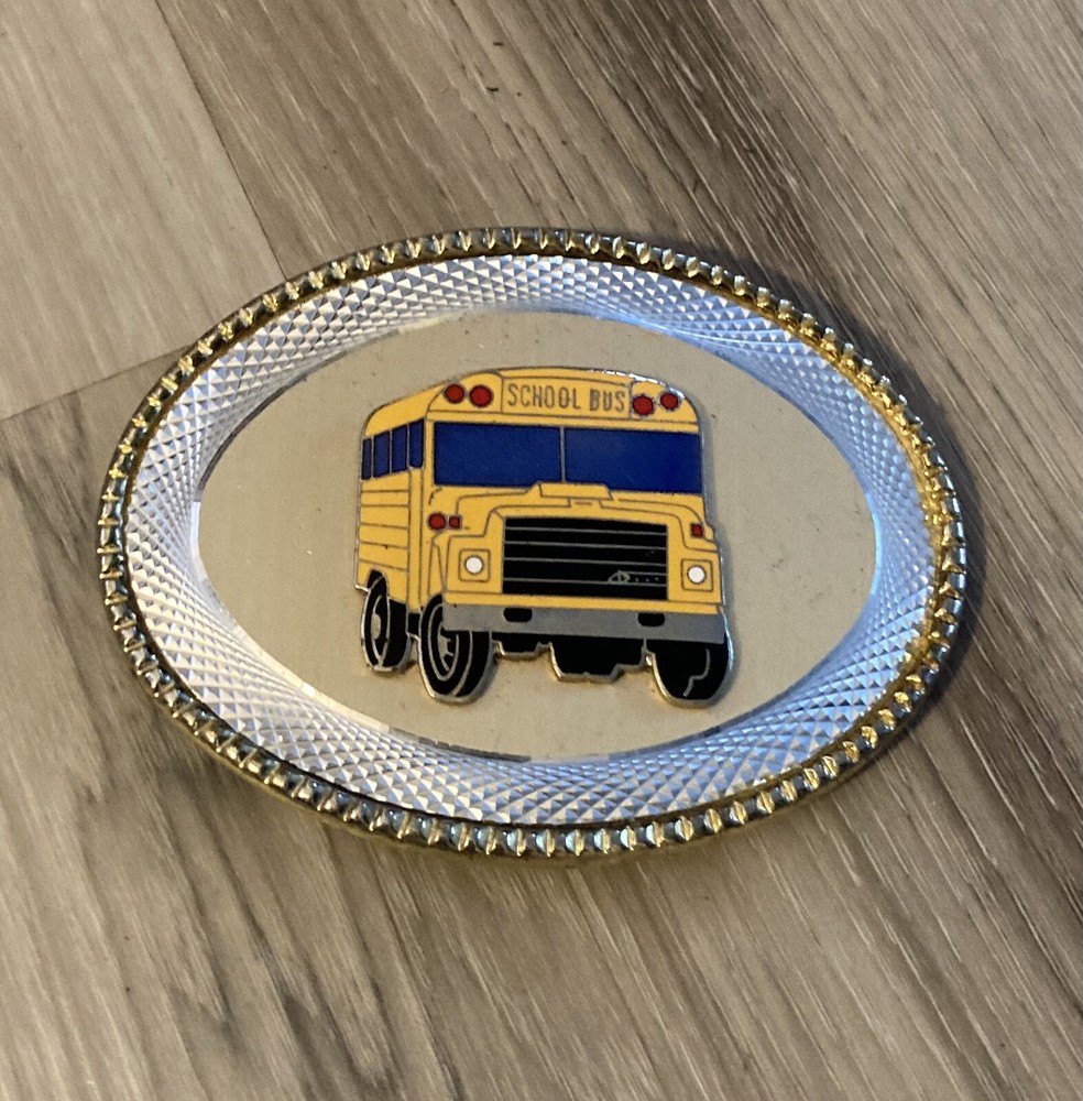 Vintage Metal Belt Buckle, School Bus, Yellow School Bus, Transportation, Bus Dr