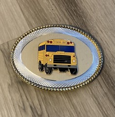Vintage Metal Belt Buckle, School Bus, Yellow School Bus, Transportation, Bus Dr