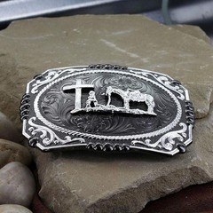 Montana Silversmiths Gunmetal Cameo Filigree with Christian Cowboy Buckle