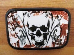 Belt Buckle Black Metal Dia De Los Muertos DAY OF THE DEAD Skull in Black Red a