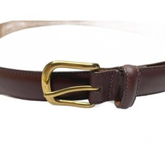 Lands End Brown Leather Belt Men 48&Prime; Long Gold Buckle Classic Business Everyday