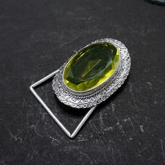 Handcrafted 925 Sterling Silver Peridot Green Quartz Faceted Oval Belt