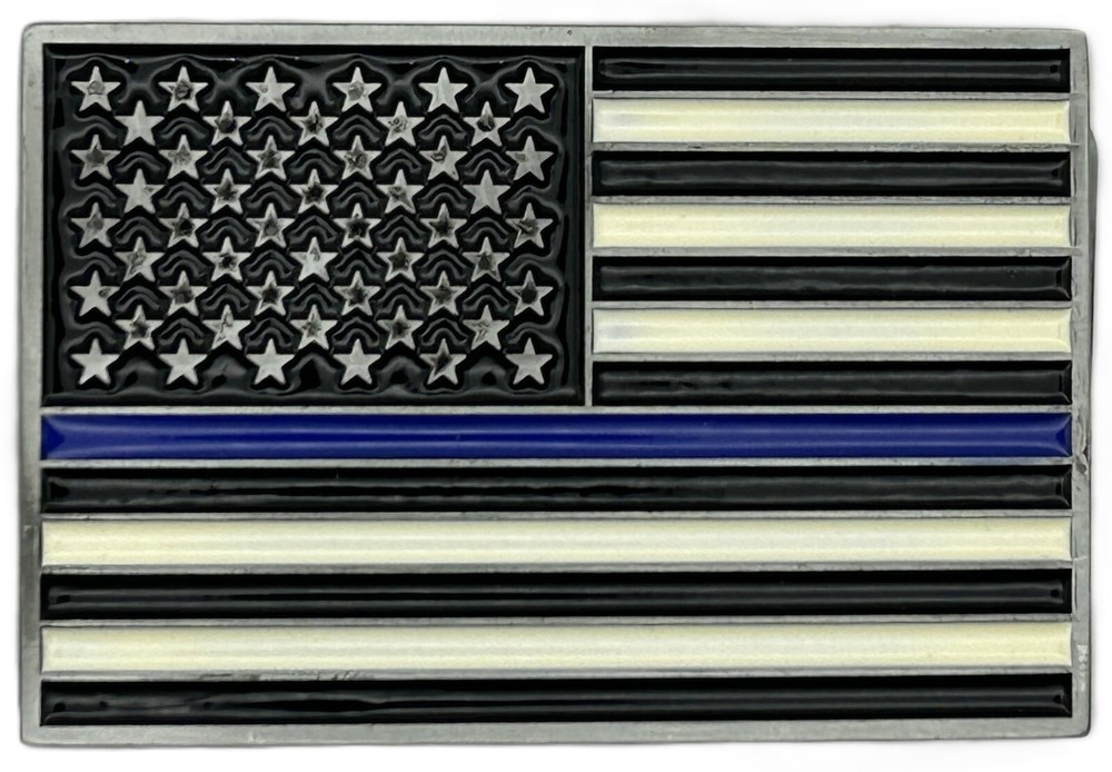 USA American Flag Blue Line Law Enforcement Support Enameled Belt Buckle New
