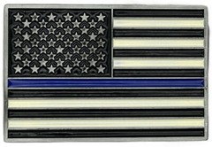 USA American Flag Blue Line Law Enforcement Support Enameled Belt Buckle New