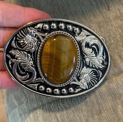 Tigers Eye Belt Buckle Antique Gold Silver Western Cowboy Style Accessory