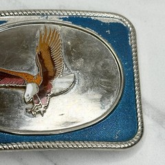 Vintage Flying Eagle Belt Buckle Blue Silver Tone 3.54&Prime; Western Patriotic