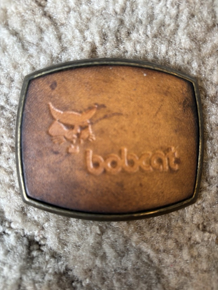 Vtg Bobcat Belt Buckle Leather Brass Inlay El Cid Heavy Equipment Machinery Gas