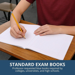 Exam Blue Books, 100 School Examination Booklets, 8.5&Prime; X 7&Prime;, 4 Sheets/8 Pages, W