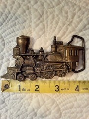 BBB Baron Solid Brass Train Engine Railroad Belt Buckle Vintage 1978 4.25×2.25&Prime;