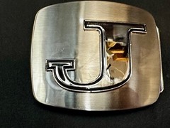 Custom Initial Letter J Silver Tone Outlined Reflective Men Women Belt Buckle