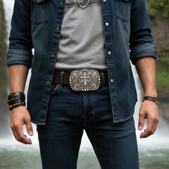 Men Women Western Belt Buckle Rusty Silver Metal Cross Religious Fun Casual Look