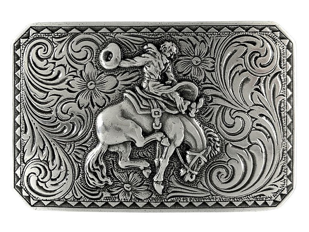 Antique Silver Bronco Rider Cowboy Belt Buckle Fits 1-1/2&Prime;(38mm) Wide Belt