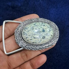 Natural K2 Jasper Silver Plated Belt Buckle Handmade Gemstone Western Boho belt