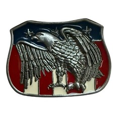 Patriotic USA Flag Belt Buckle Screaming Eagle Metal Enamel Vintage
