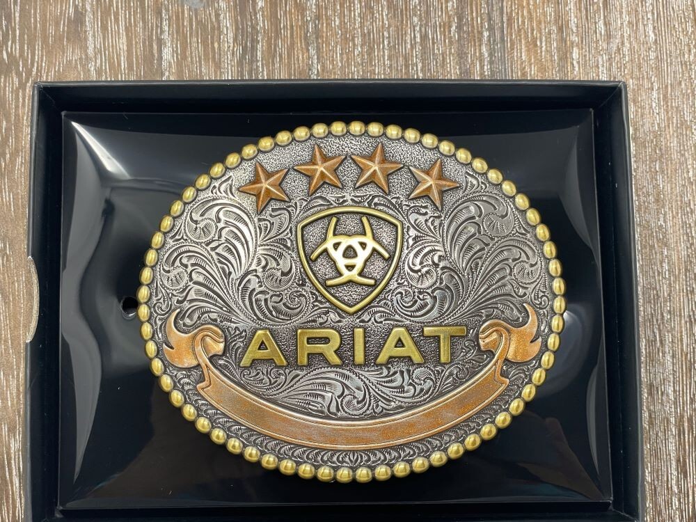 Ariat Men&rsquo;s Oval Rope Rope Edge Logo Belt Buckle