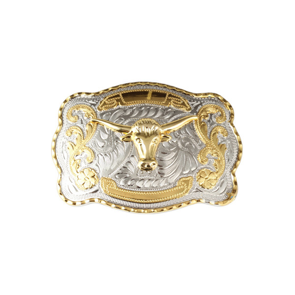1 1/2&Prime; Big Gold Longhorn Steer Head Western Belt Buckle – Style 1. 5 1/2&Prime; x 3 7/