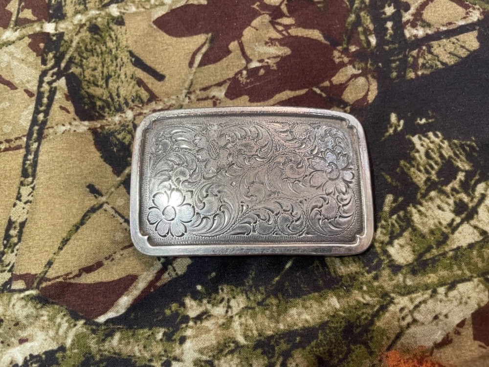Nocona paisley western belt buckle nickel cowboy rancher biker Texas silver BA