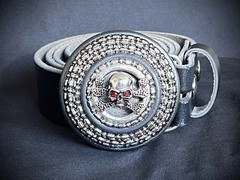 “Crypt Cross Relic” Skull Belt Buckle Red Crystal Eyes OOAK Darren McNeese