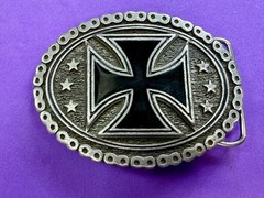 Maltese Celtic Iron Cross Chained Border Gothic Punk Biker Vibe EJC Belt Buckle