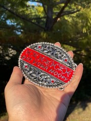 Western Buckle Silver Black Red Cowboy 4×3 for 2 » Hooey Buckle Hebilla Vaquero