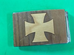 Mixed Wood Grain Inlaid Iron Cross Vintage Belt Buckle