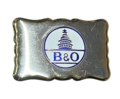 B&O Railroad Belt Buckle Baltimore & Ohio Blue Enamel 3.75&Prime; Vintage Train