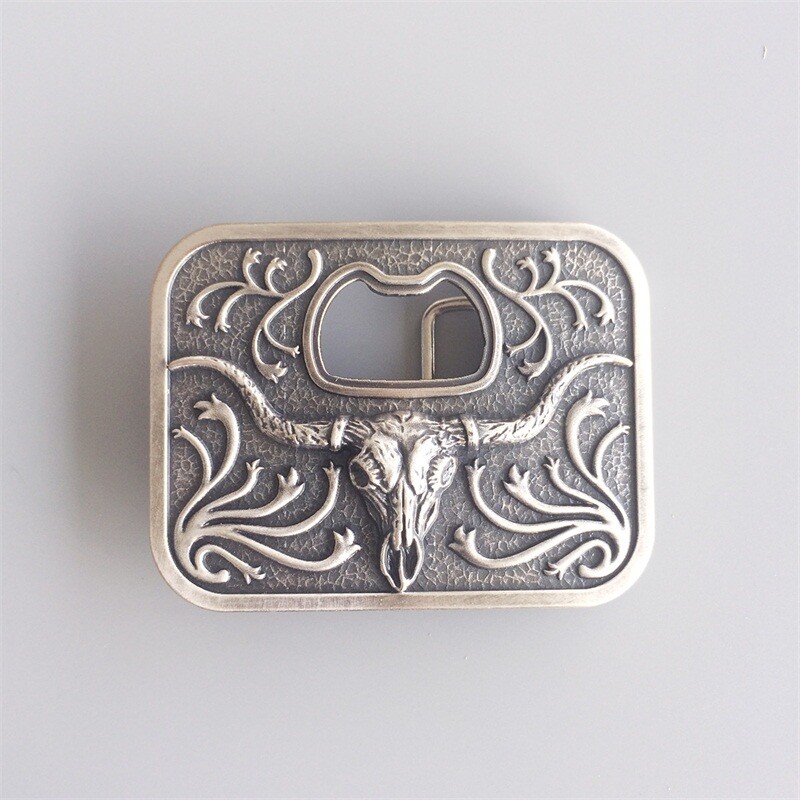 Vintage Silver Plated Long Horn Bull Bottle Opener Belt Buckle also Stock in US