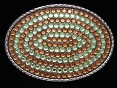 PA07150 REALLY NICE **GREEN & ORANGE CRYSTALS** ART FASHION DESIGN BELT BUCKLE