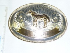 DSC JUSTIN SILVER MEXICO STANDING HORSE WESTERN BELT BUCKLE