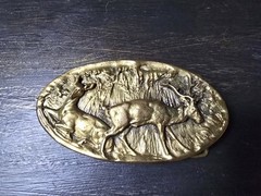 Vintage 1970&rsquo;s Adezy Doe & Buck Forest Scene Bronze Belt Buckle Copyright Adezy