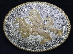 Crumrine Wild Horses Oval Western Belt Buckle Metal Gold Silver