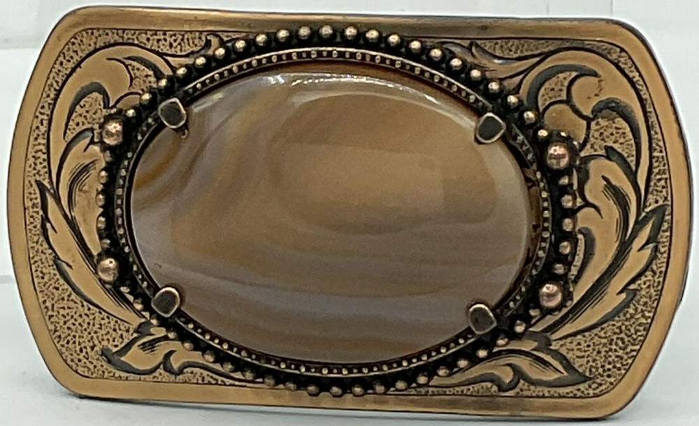 Vintage Polished Cabochon Agate Gemstone Belt Buckle Western Style Boho Hippie