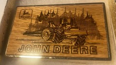 Vintage 1985 Metal Belt Buckle, Brass and Wood, John Deere, Tractor, Farming, Fa