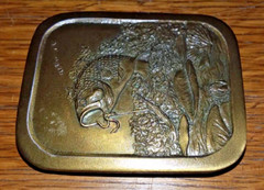 1976 Indiana Metal Craft LARGE MOUTH BASS Brass belt buckle 2.25 x 2.75 …NICE!