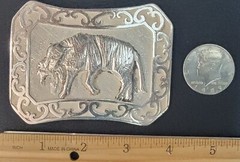 CIPLA Pure 99% Silver Belt Buckle Leopard w/Goat Unused 1993 Hand Made 140 Grams