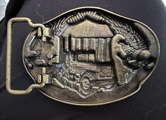 American York Trucker Belt Buckle Semi Truck Pewter Eagle Flag Zinc Collectible