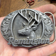 Remington Deer Hunting Western Belt Buckle Silver Metal 1.5in Fit Vintage 1994