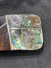 Gorgeous Belt Buckle Wood Abalone Shell Silver Tone Mexico
